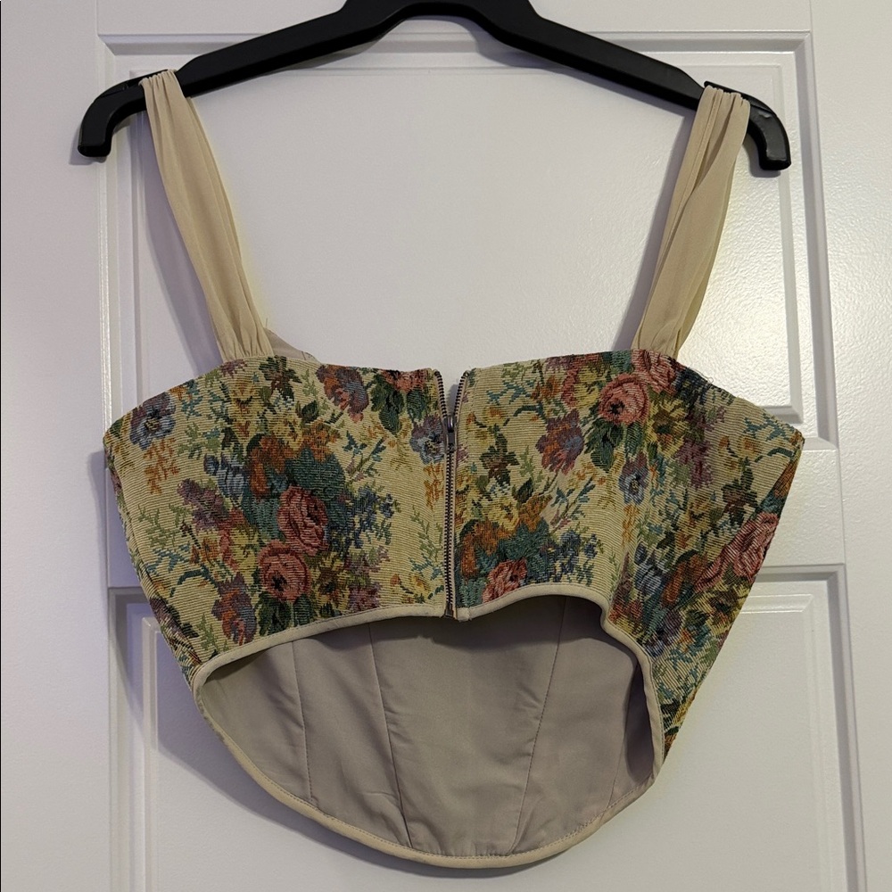 Floral Tapestry Corset Top with Beige Straps - Picture 2 of 2